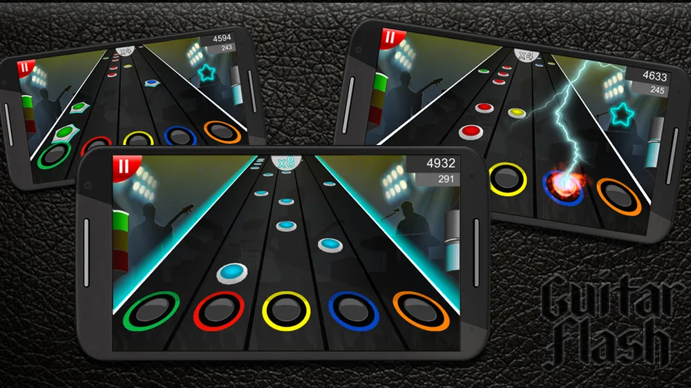 Ecrã do Guitar Flash com a estrela do poder especial acesa e o multiplicador a subir